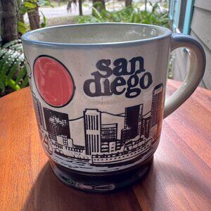 Vintage San Diego California Skyline Embossed Coffee Mug | Retro Stoneware Cup